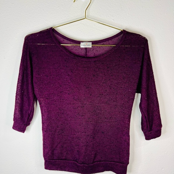 Mary Jane Tops - Mary Jane Women's Purple Knit 3/4 Sleeve Top Small Lightweight Casual Chic